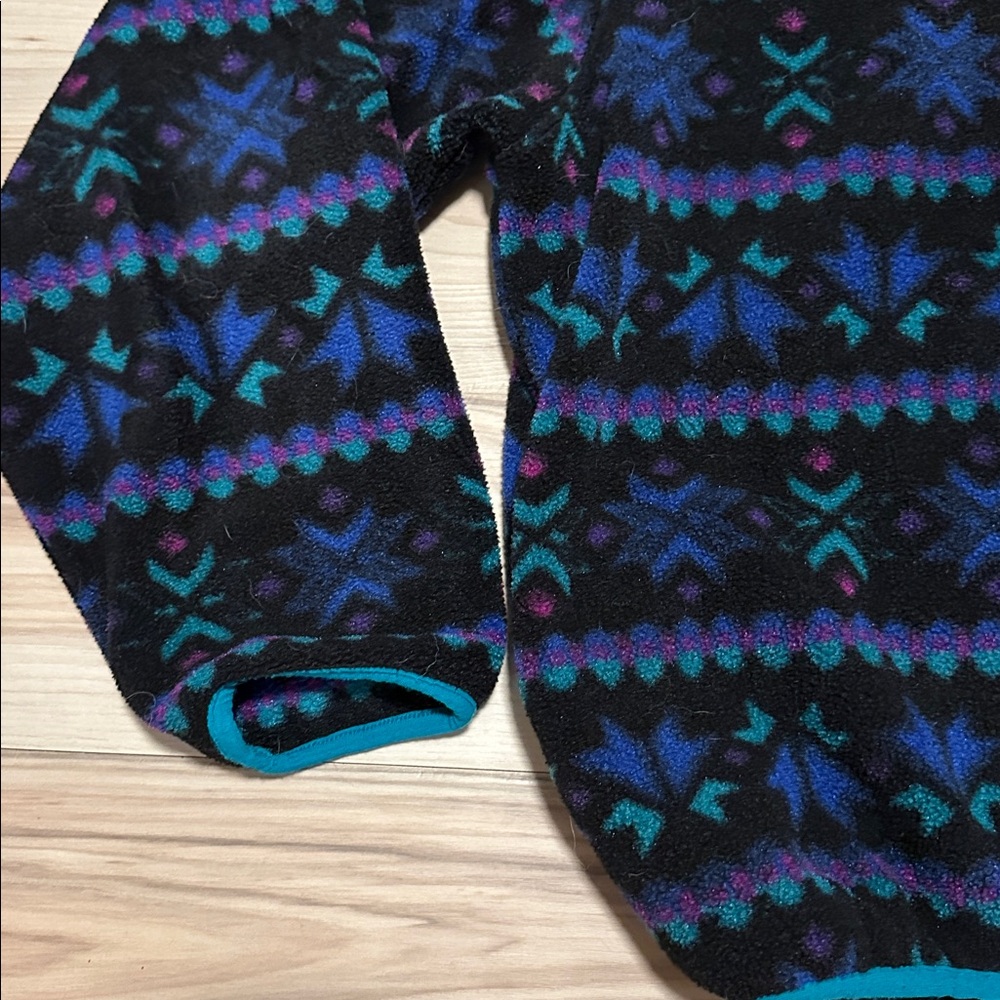 90s LL Bean Fleece Jacket Pullover Neon Snowflake Vintage MADE IN USA Large - Picture 5 of 8